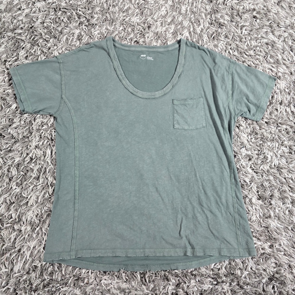 Aerie Womens M Sage Green 100% Cotton Slub Knit Scoop Neck Pocket T-Shirt